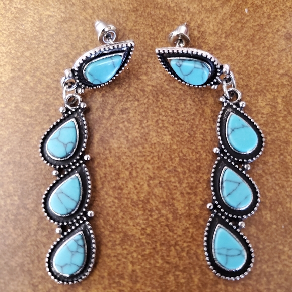 NWB! 925 Sterling Silver real turquoise earrings - Picture 3 of 8